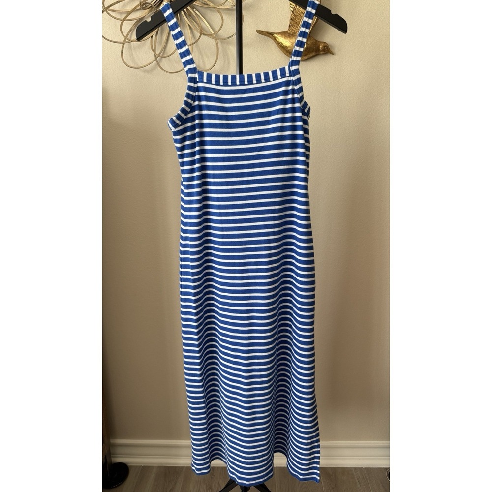 LOFT Petite 6 Blue White Striped Midi Dress Ribbed Tank Stretch 6P